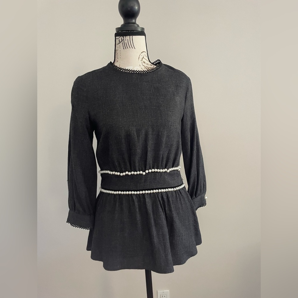 Zara Grey zara blouse with pearl detailing